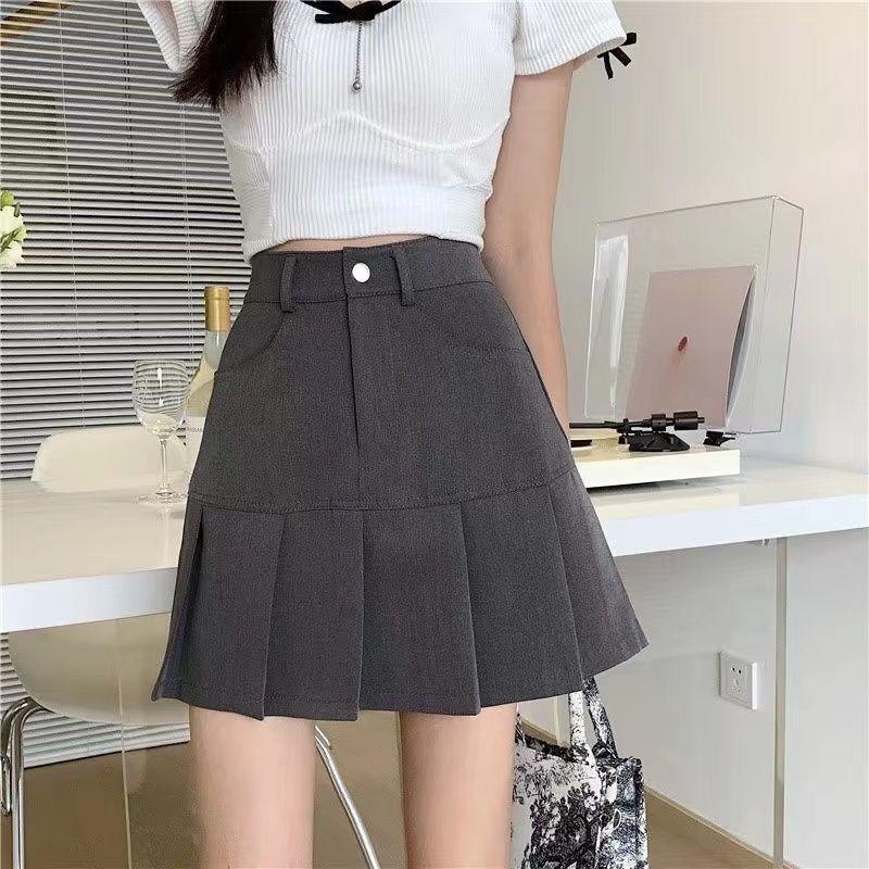 Women s Plus Size Black High-Waisted A-Line Pleated Mini Skirt - Summer 2025 Slimming & Tummy Concealing. S серый