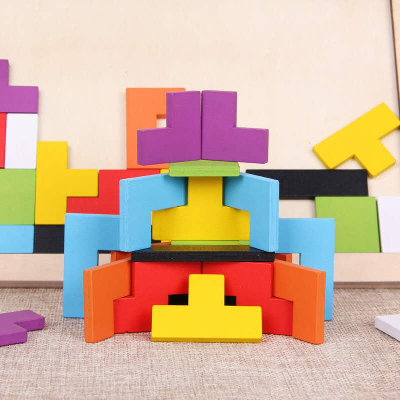 Dřevěné hlavolamy Magic Tangram Kostky skládačky 3D ruské bloky Hračky pro děti Hlavolamy Montessori vzdělávací