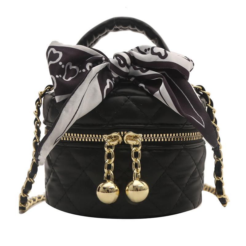 

Style Korean Trendy Kids Handbag With Chic Bucket Design And Fashionable Scarf Detail чорний