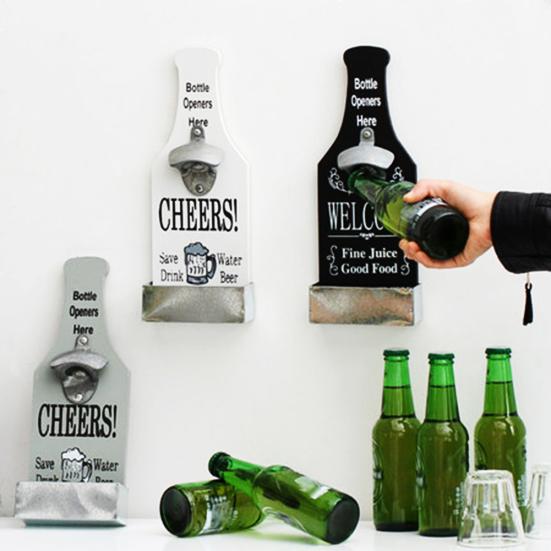 Clean Products Wooden Hanging Bottle Opener Vintage Cap Remover Restaurant Wall Plaque Decor