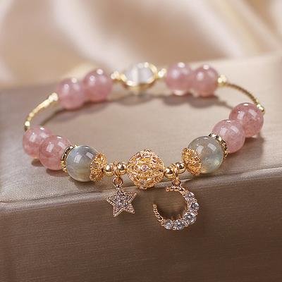 Exquisite Pink Bracelets For Women Cute Star Moon Bracelet Metal Chain Beads Bracelet Sister Girlfriend Gift