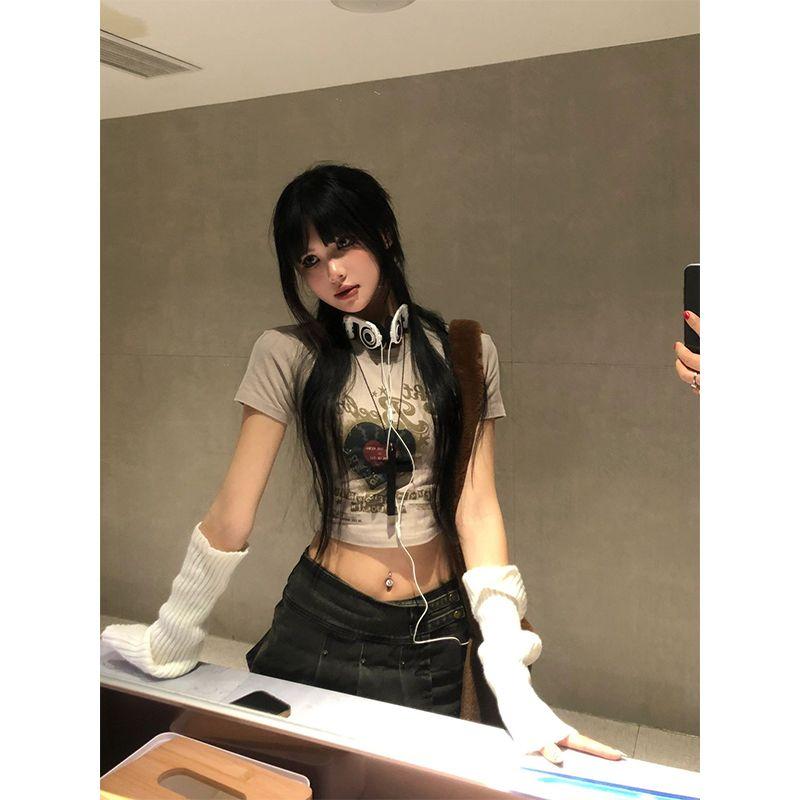 

Футболки с коротким рукавом для девочек Y2K, повседневная уличная одежда, модные женские футболки S хаки