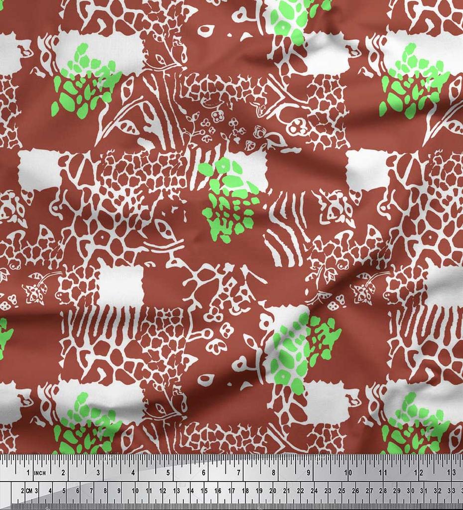 Soimoi Purple Japan Crepe Satin Fabric Brush Stroke & Leopard Animal Skin Printed Fabric 1 Metre 42 Inch