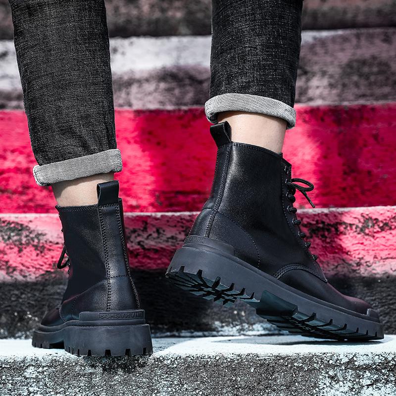 Fashion Mens Boots Autumn Winter Tooling Men Casual Leather Men'S Boots Vintage Man Lace Up Military Ankle Boots Warm Snow Shoes