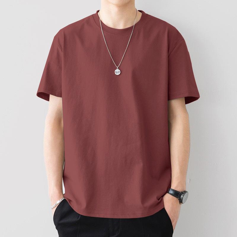 Summer Round Neck Fashionable Casual Pure Cotton Solid Color Short Sleeved Men's T-shirts