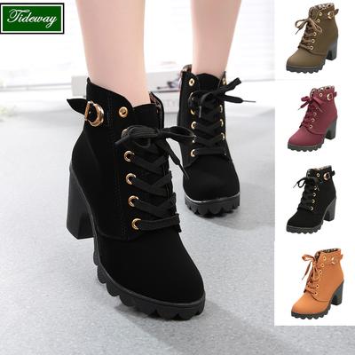 Bottines à lacets à talons hauts pour femmes, chaussures à plateforme avec boucle
