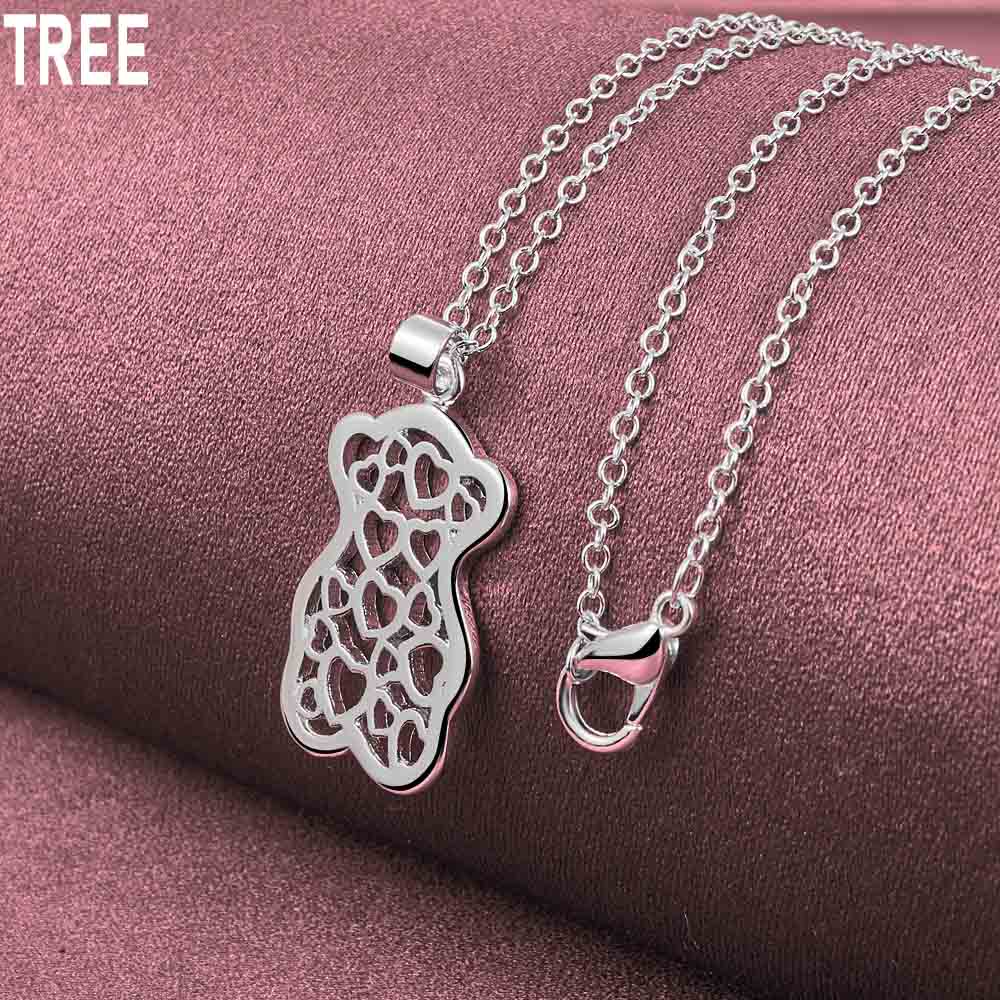 925 Sterling Silver Teddy Bear Pendant Necklace Fashion Charm Wedding Jewelry