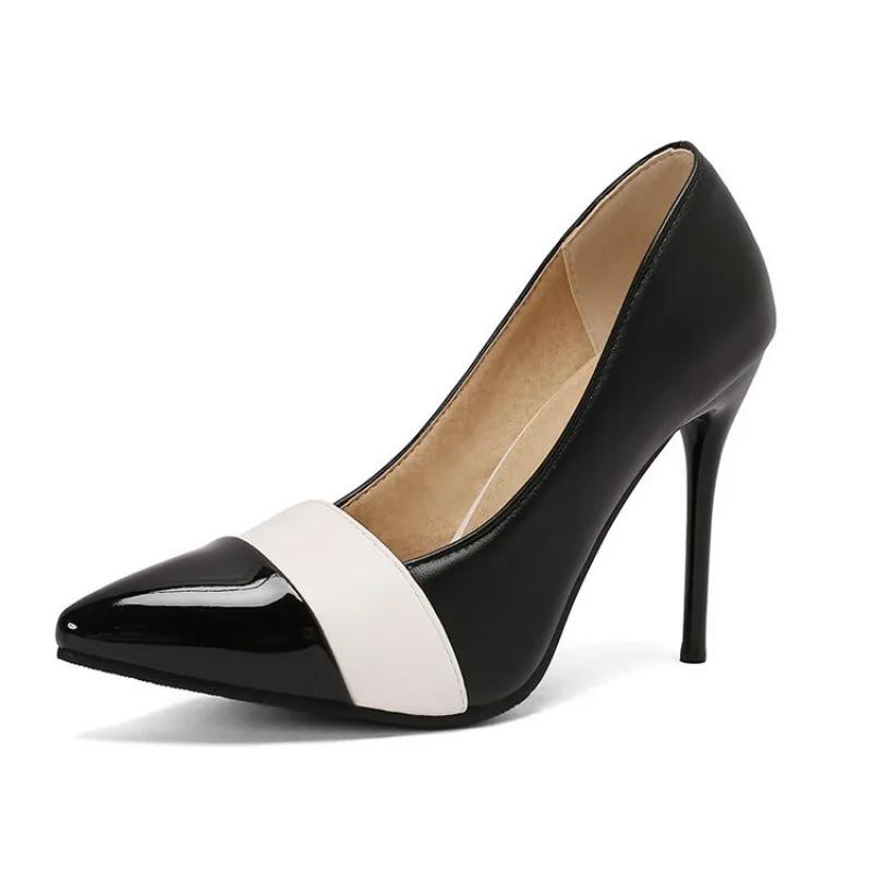 Lackleder Farbkontrast Einzelschuh 202 Neu Spitz Zulaufend Flacher Ausschnitt Dünner Absatz Hohe Absätze Damenschuhe Groß 43