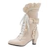 Stivali Vintage da Donna Pizzo Sposa Sposa Stivali da Matrimonio Mezza Gamba Zip Costume Tacco Medio Stivali da Sera Calzini Stampati da Donna Mezza Gamba