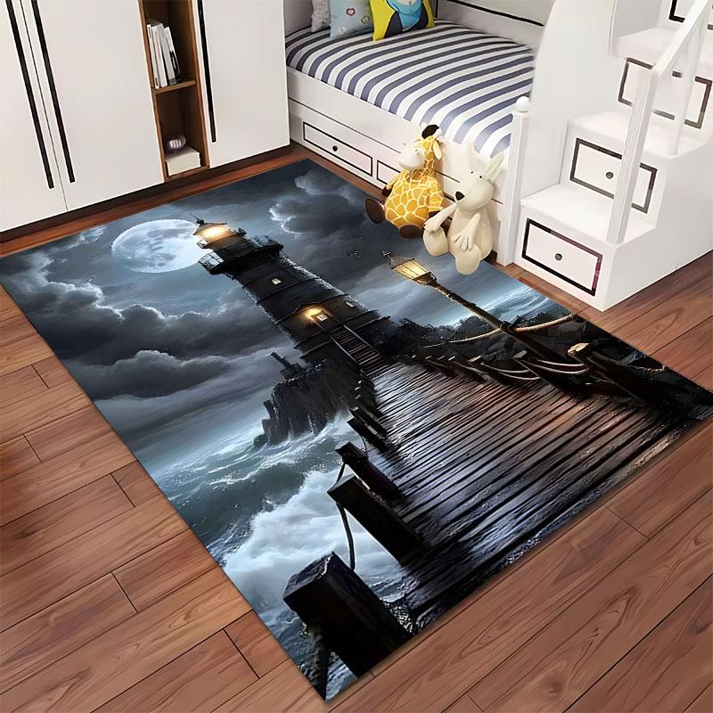 Moonlit Lighthouse Seascape Suitable As a Non-slip Mat for the Living Room or Bedroom Sofa