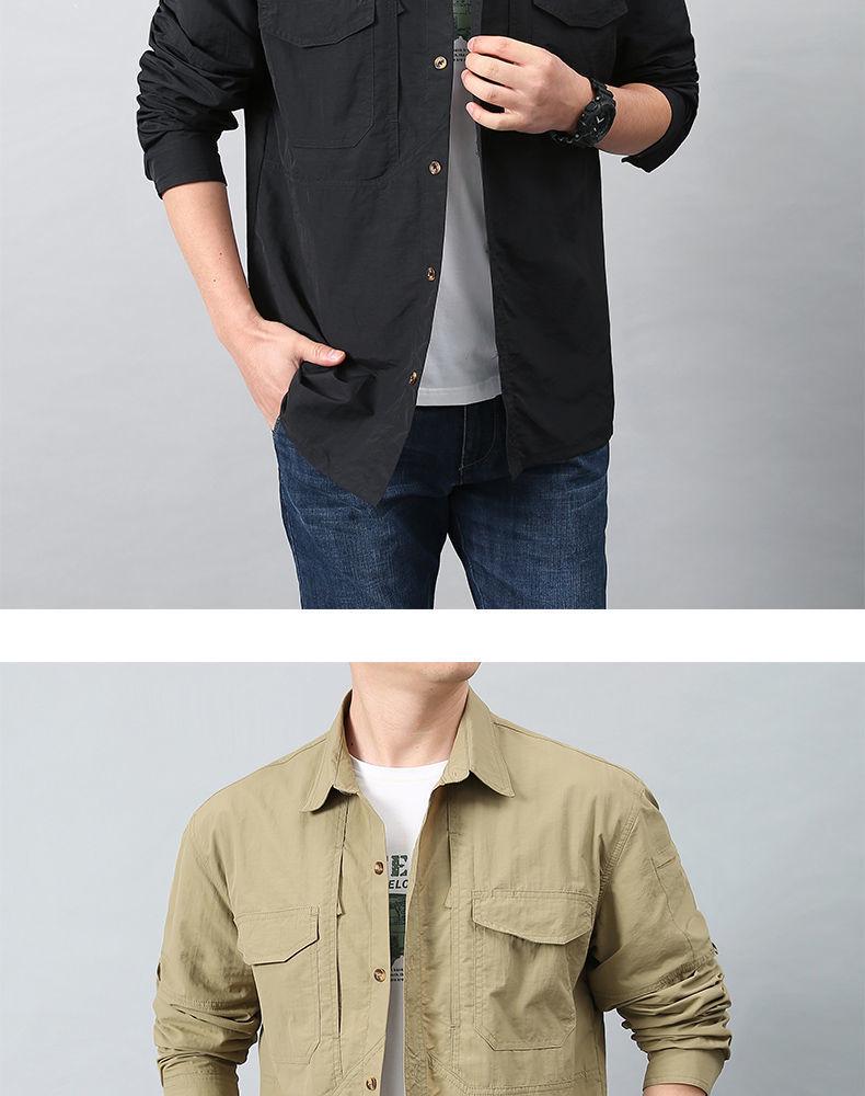 Men's Multi-Pocket Quick-Dry Workwear Shirt - Long/Short Sleeve, Loose Fit, Plus Size