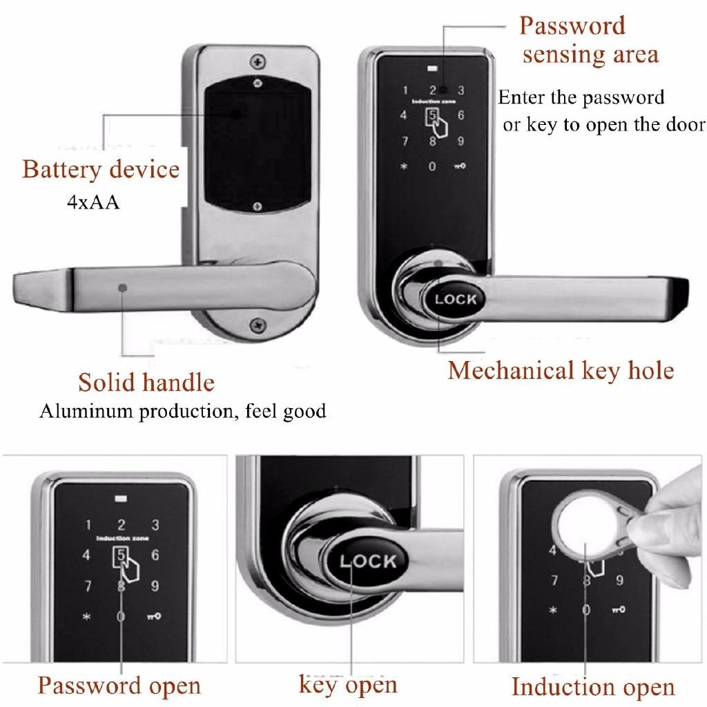 Home Security Smart Code Door Lock Keypad Card Intelligent Digital Keyless I-way Zinc Alloy Stainless steel Silver