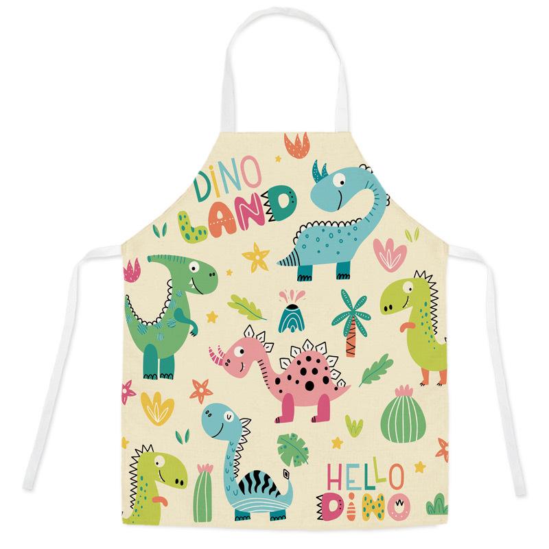 unframed Cartoon Dinosaur Cute Apron For Children Kitchen Cooking Linen Soft Fabric Adults Children Bib Apron