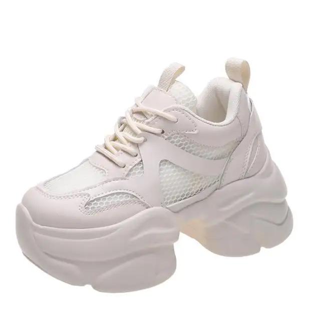 

Мода 8 см Летние Кроссовки Женские Вулканизированная Обувь Дышащая Толстая Подошва Женские Кроссовки Платформа Женские Массивные Кроссовки Basket Femme 36 бежевый