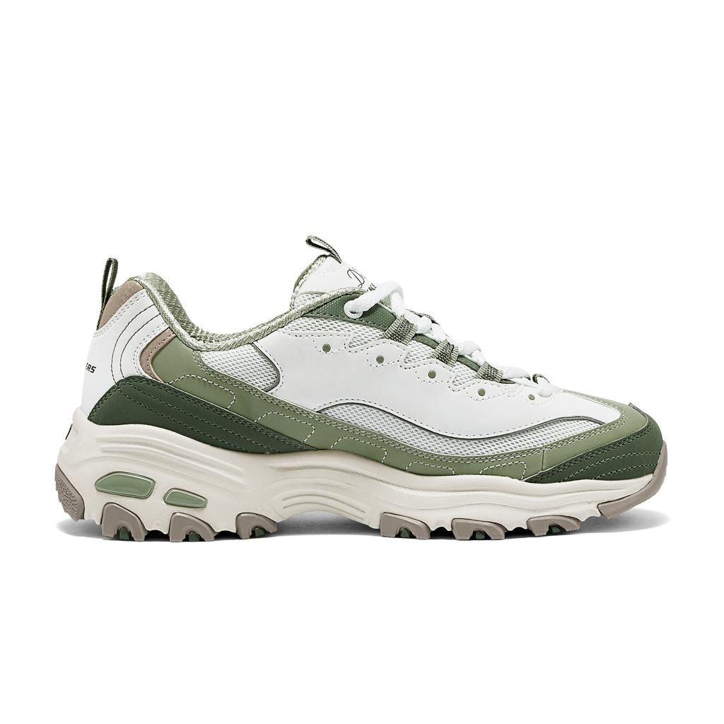 Skechers DLites 1.0 Fashion Comfortable Durable Low-Top Dad Shoes Women Sneaker White Green 150555-LTGR