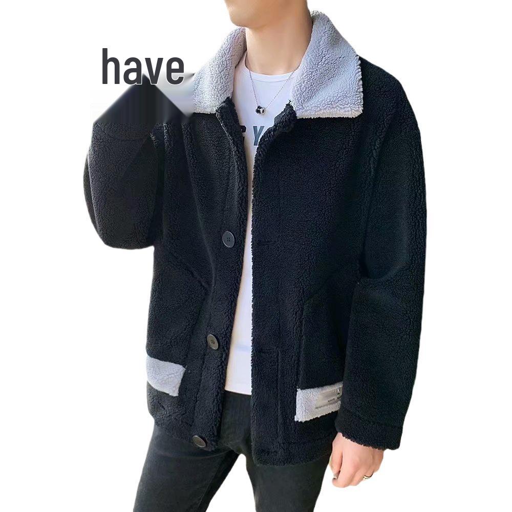 Men's Trendy Winter Wool Jacket with Lapel Collar, Thick Warm Polar Fleece, and Cotton Coat for Teens.
