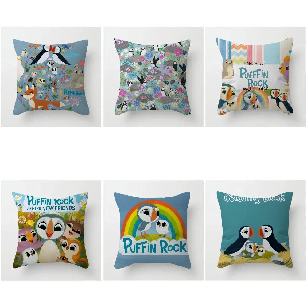 Panika Chen Unisex Cartoon P-P-Puffin Rock Pillow Gift Home Office Decoration Bedroom Sofa Car Cushion Cover Case 45X45