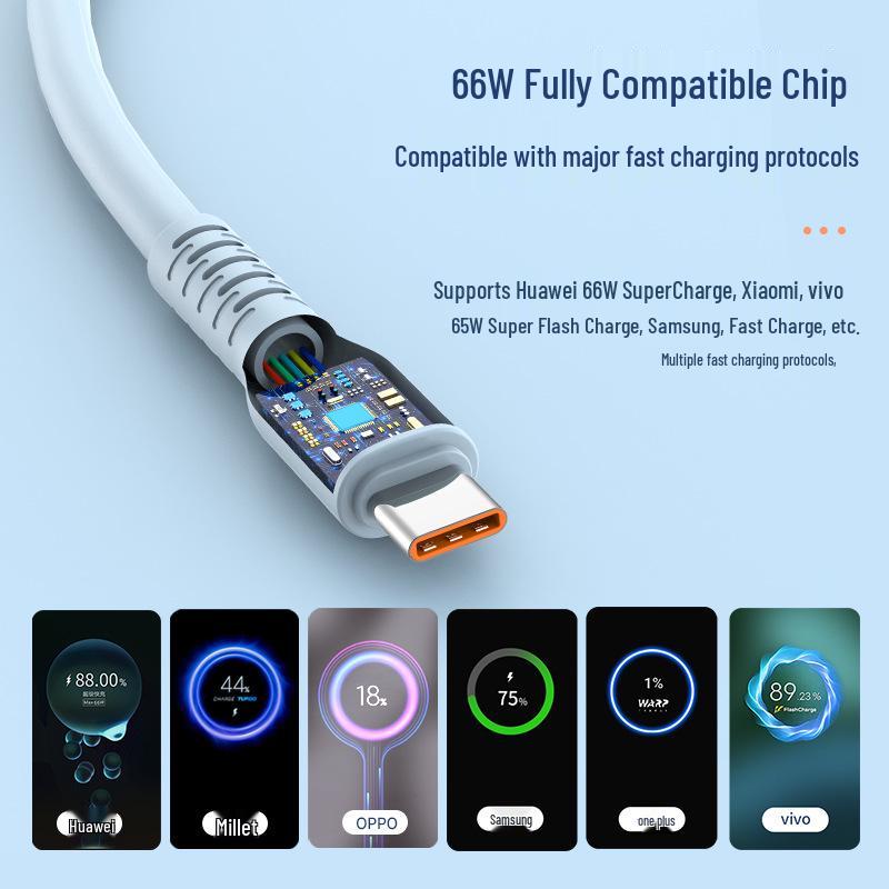 Thickened 120W Liquid Silicone 6A Android Fast Charging Cable - Super Fast Charge