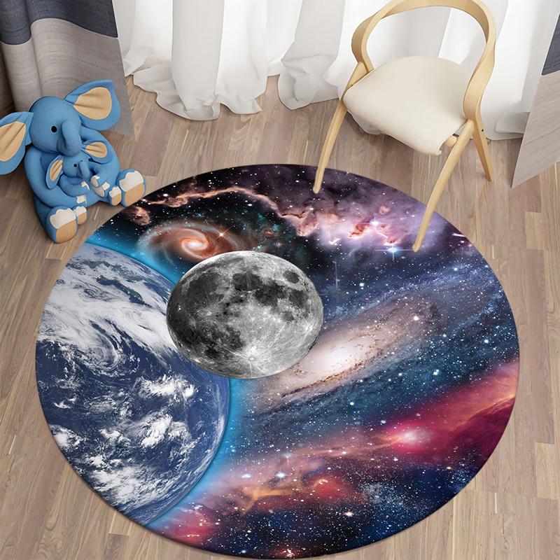 Round Galaxy Space Rug Kids Room Play Area Rug Soft Kids Bedroom Game Mat Cozy Home Rug