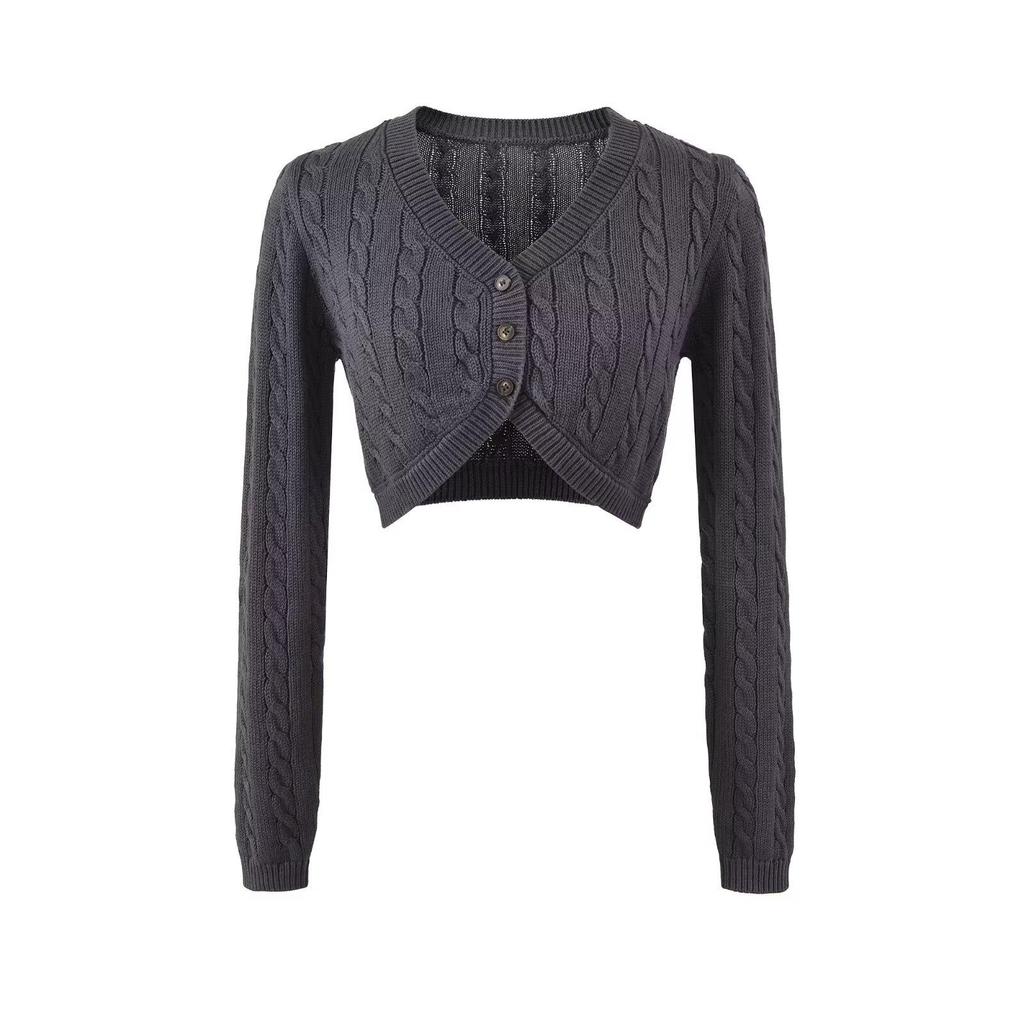 NSSF Women's V-Neck High Waist Cable Knit Cardigan - European & American Autumn/Winter Style