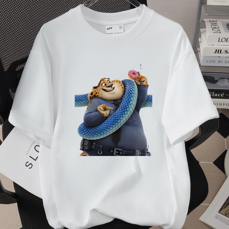 Hot Selling Cartoon Animal Print Pure Cotton T-shirt - 260g, Round Neck, Short Sleeve, Adult