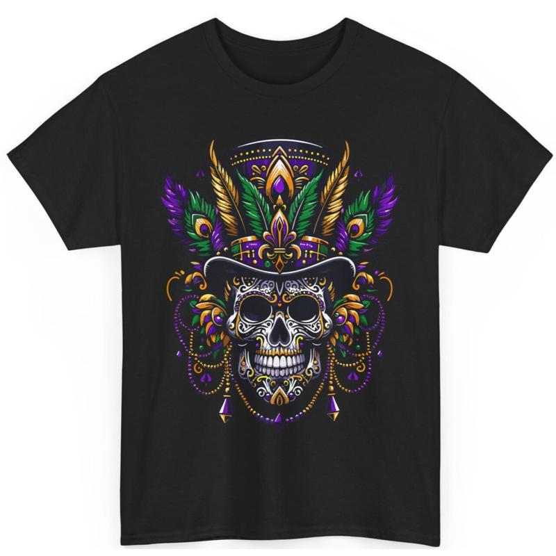 

Mardi Gras Skull Celebration T Shirt White S to 5XL 5XL різнокольоровий