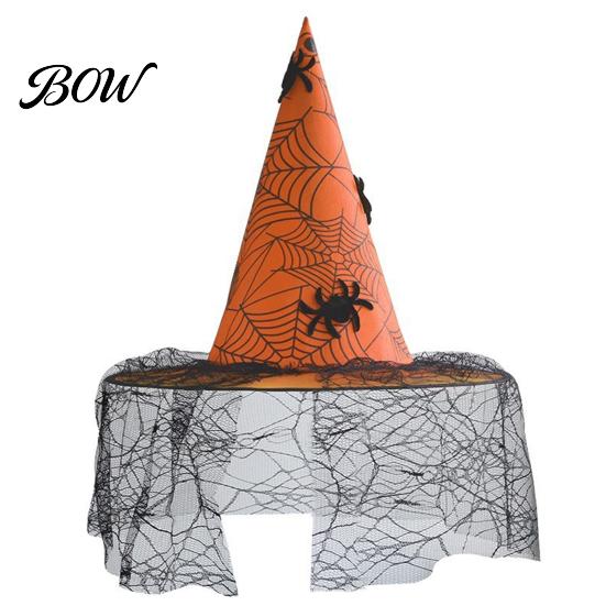Gothic Wizard Costume Accessories Halloween Witch Hat, with Lace Mesh And Simulated Spiders, Unique Witchy Outfit for Adults Style Accessory, Parties