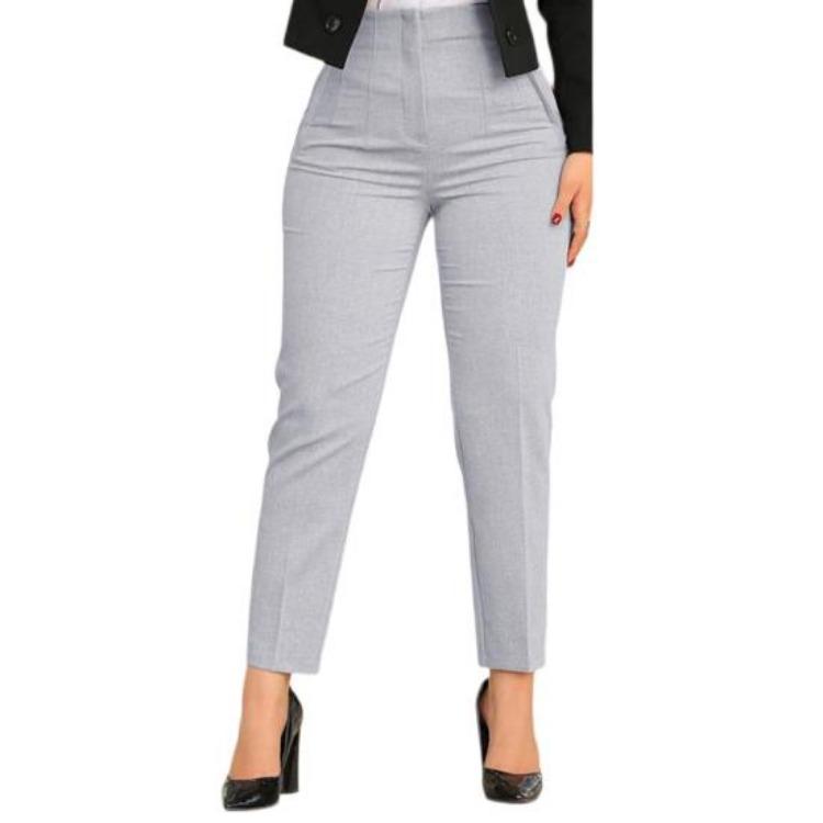 

High Waist Slim Fit Women Pants Casual Trousers Tight Legs Hip Hugging Pure Color Long Pants with Pockets Daily Wear S светло-серый