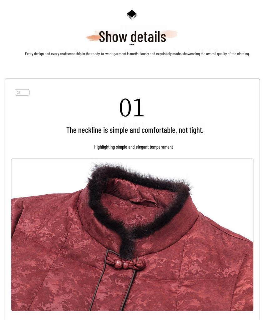 Elegant White Duck Down Jacket for Mothers: Warm Winter Outerwear for Middle-Aged and Elderly Women