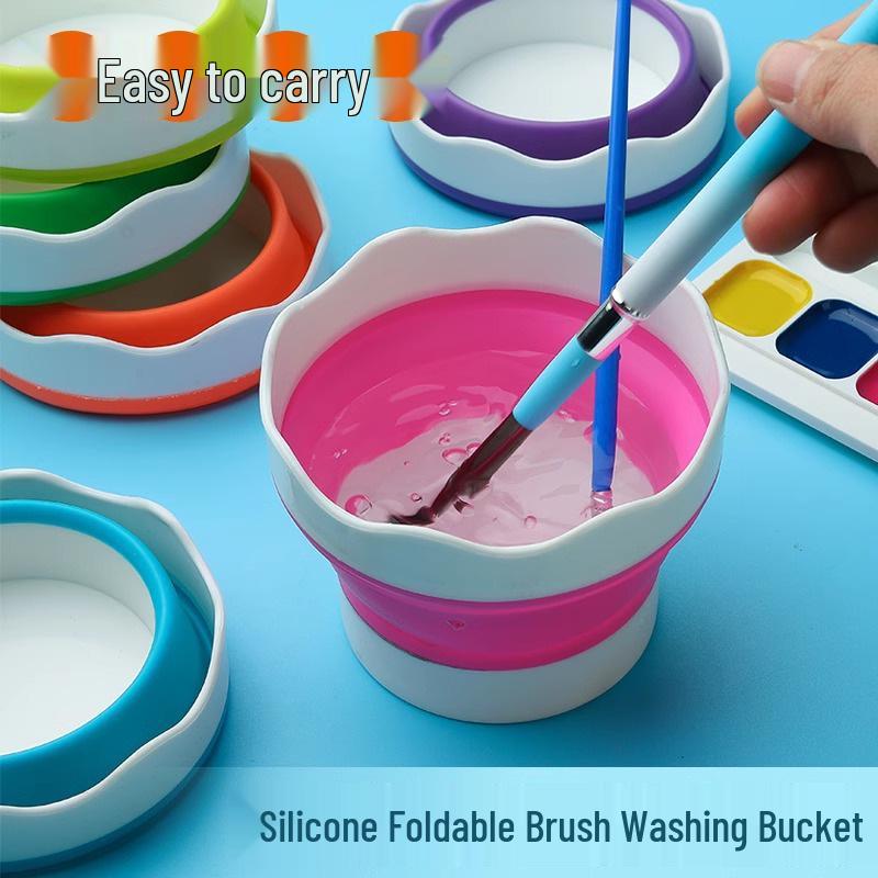 Retractable Folding Water Cup for Paintbrush Cleaning - Art & Student Studio Tool for Painting and Colored Pen Washing.