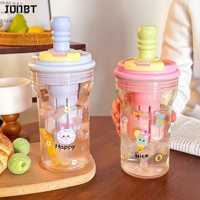 New Plastic Straw Water Bottles For Girls Summer Large Capacity Tea Water Separation Drinking Water Bottle For Schools Portable