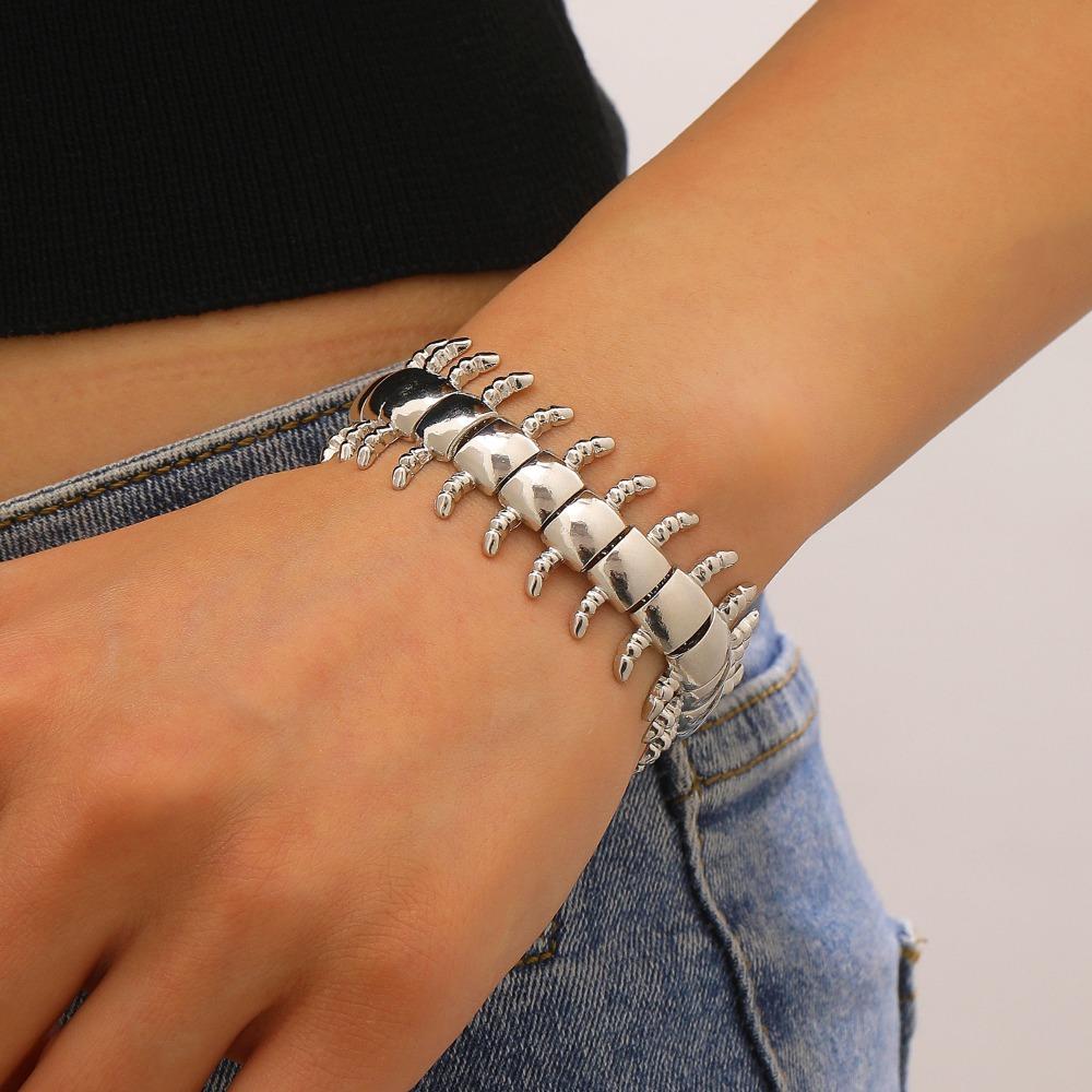 Punk Personality Sliver Centipede Adjustable Bracelets for Men Hip-hop Retro Insects Party Club Statement Jewelry Gifts