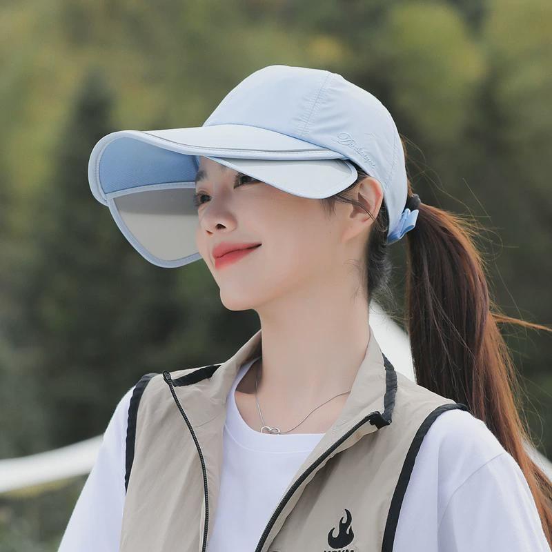 

8543 Sun Protection Hat Children s Summer Duck Tongue Retractable Big Brim Outdoor Sports Sunhat Quick-Drying Waterproof Baseball Cap Sky Blue
