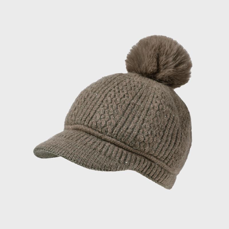 Rabbit Fur Warm Baseball Cap Women's Autumn Winter Velvet Ear Protection Knitted Cap Pullover Wool Cap