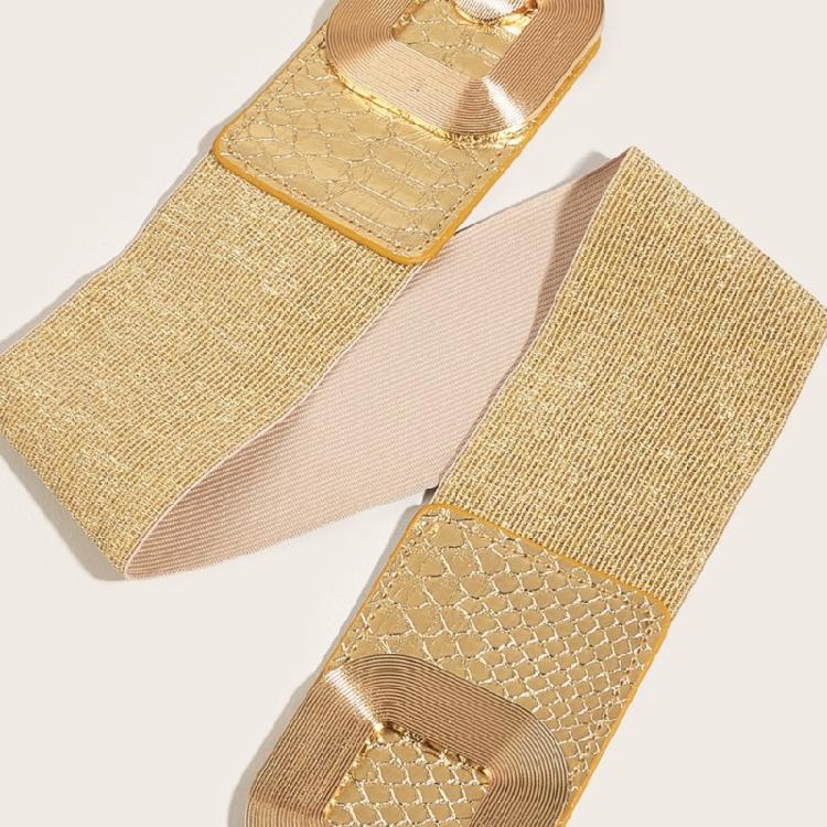 Simple Elastic Wide Waist Belt For Women Gold Metal Hook Buckle Waistband For Everyday Wear Formal Outfit All Matching