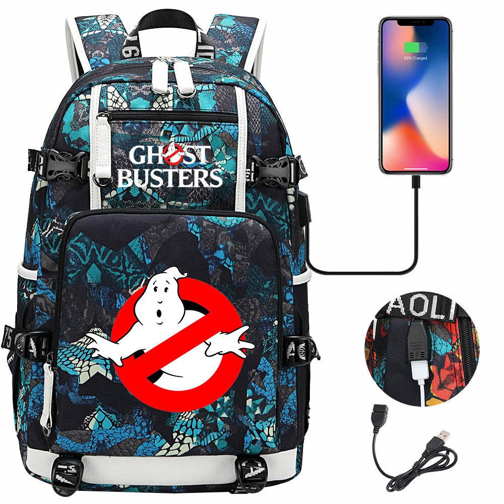 Batoh Ghostbusters s potiskem a USB nabíjením pro teenagery, studenty, na běžné cestování, venkovní denní batoh