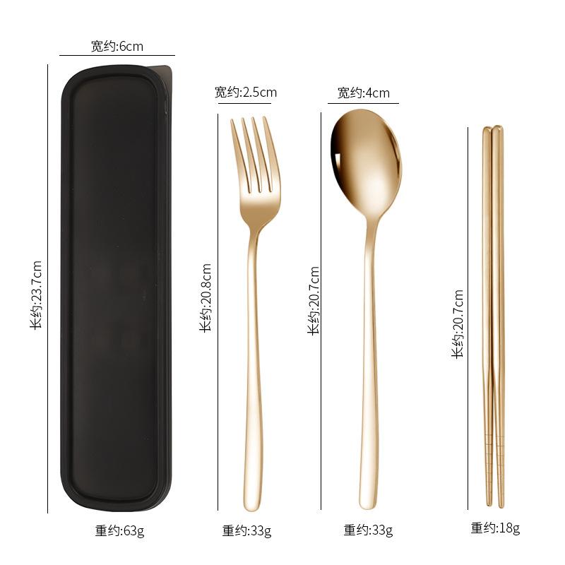 Spoon, Fork, Chopsticks, Stainless Steel Tableware Three-piece Set, Student Nordic Style
