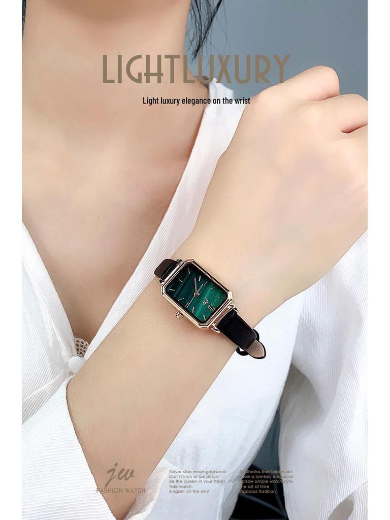 JW Mode-influencer Malachiet Textuur Leerband Quartz Horloge met Groot Wijzerplaat
