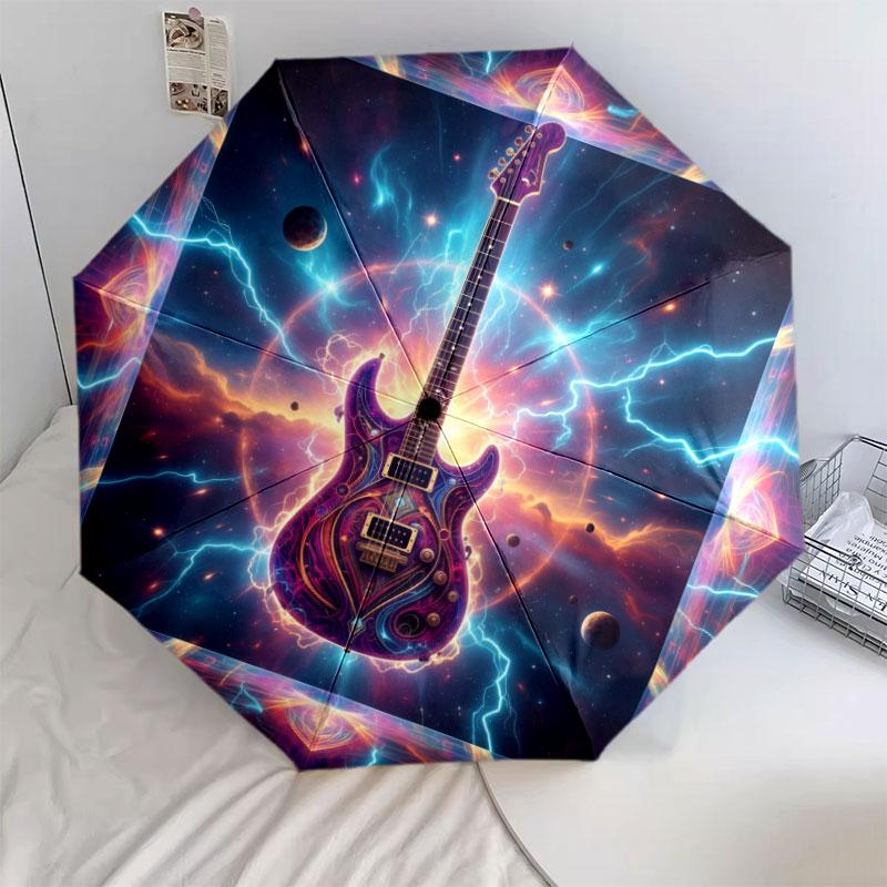 Vintageguitar Pattern Pattern New Style Umbrella, 1 Piece Automatic Folding Umbrella, Portable Travel Umbrella, Outdoor Umbrella, Birthday Gift