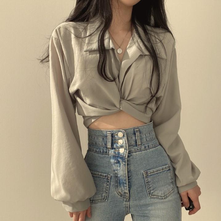 Korean Bowknot Tie Crop Top for Women