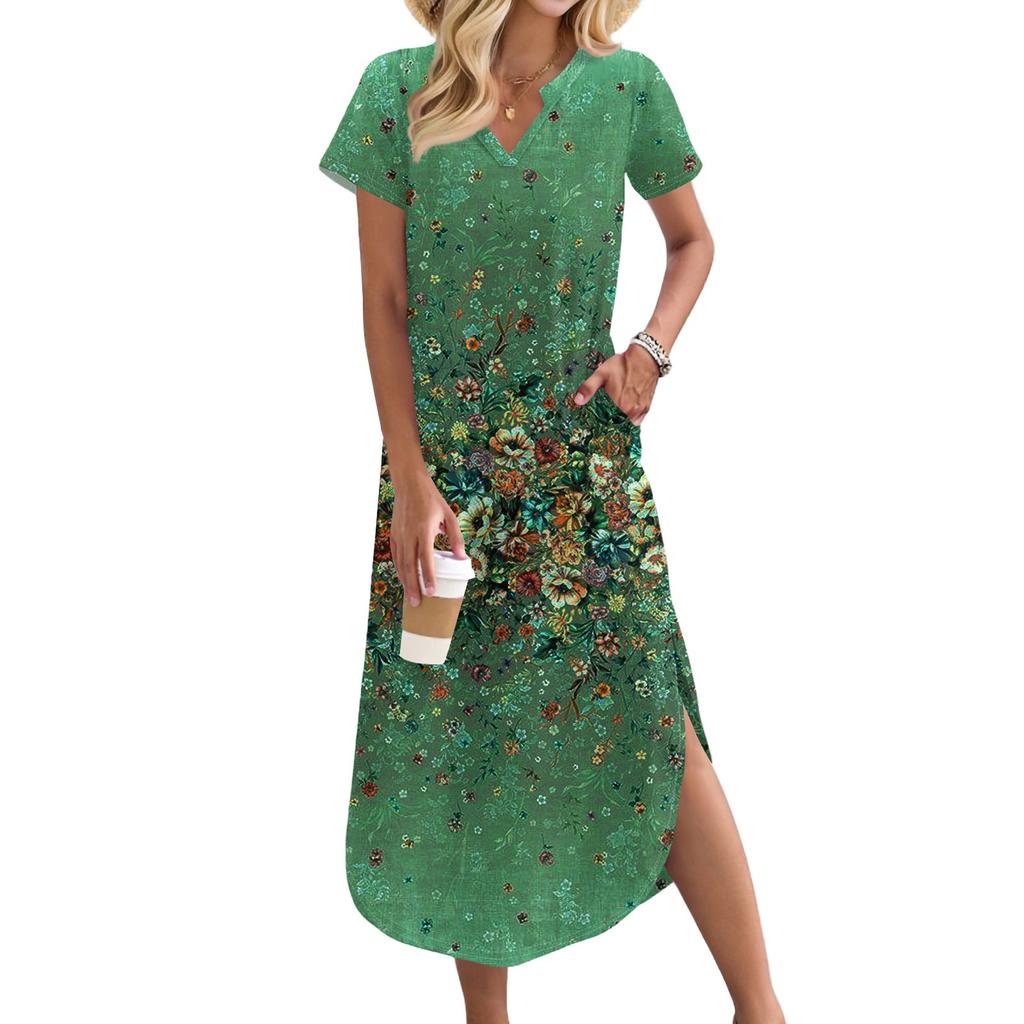 Dámská dlouhá sukně pro volný čas Dlouhé košilové šaty s výstřihem do V Volný rozpark Sváteční šaty s krátkým rukávem