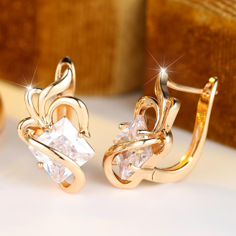 Elegant Gold Color Square Stud Earrings for Women Clear Zircon Geometric Jewelry Fashion Gift