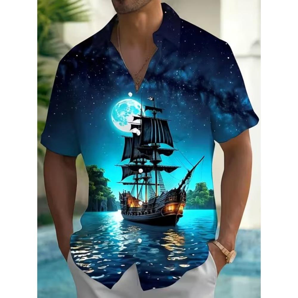 Herren Hemd Geometrisches Muster 3D Druck Hemd Mit Knöpfen Freizeithemd Sommerhemd Kurzarm Tägliche Urlaubsbekleidung