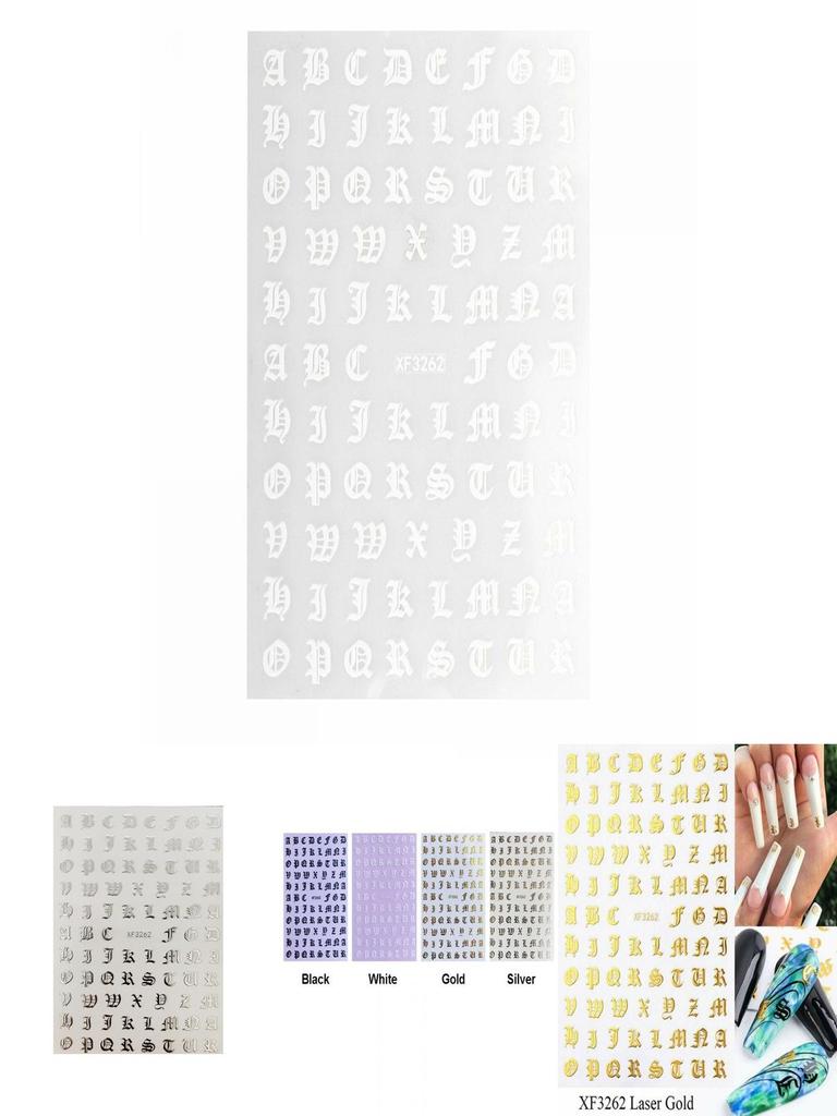 Adesivi alla moda per Nail Art 3D con Disegni di Lettere dell'Alfabeto Latino Romano e Inglese
