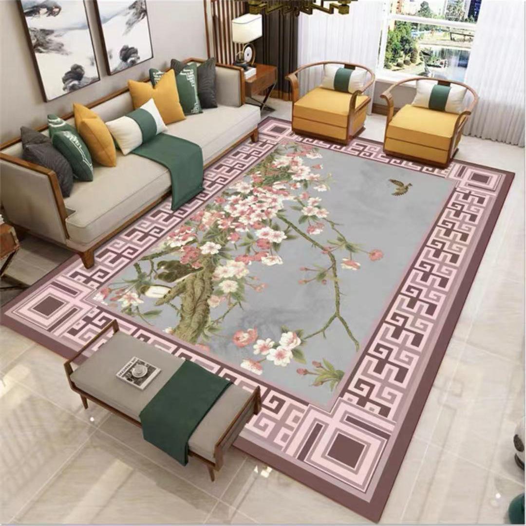 Modern New Chinese-Style Carpet Living Room Coffee Table Carpet Light Luxury Bedroom Bedside Home Decoration 100X150CM(3.3X4.9FT