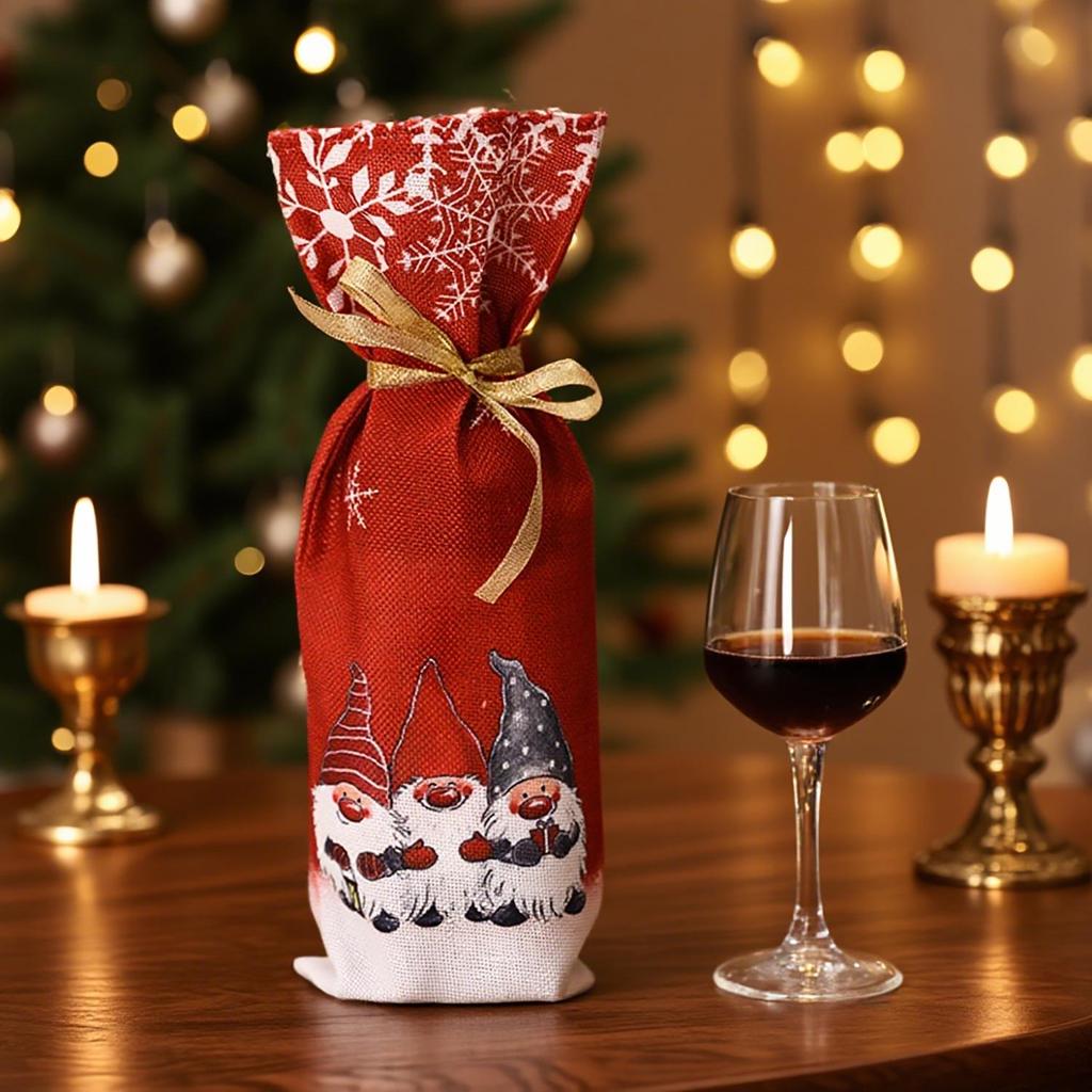Vánoční obal na láhev šampaňského a červeného vína 2020 s potiskem lesa - Stolní dekorace