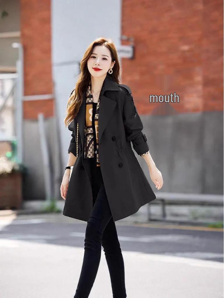 2025 Korean Style Plus Size Mid-Length Trench Coat - Women's Casual, Slimming, Trendy Fashion
