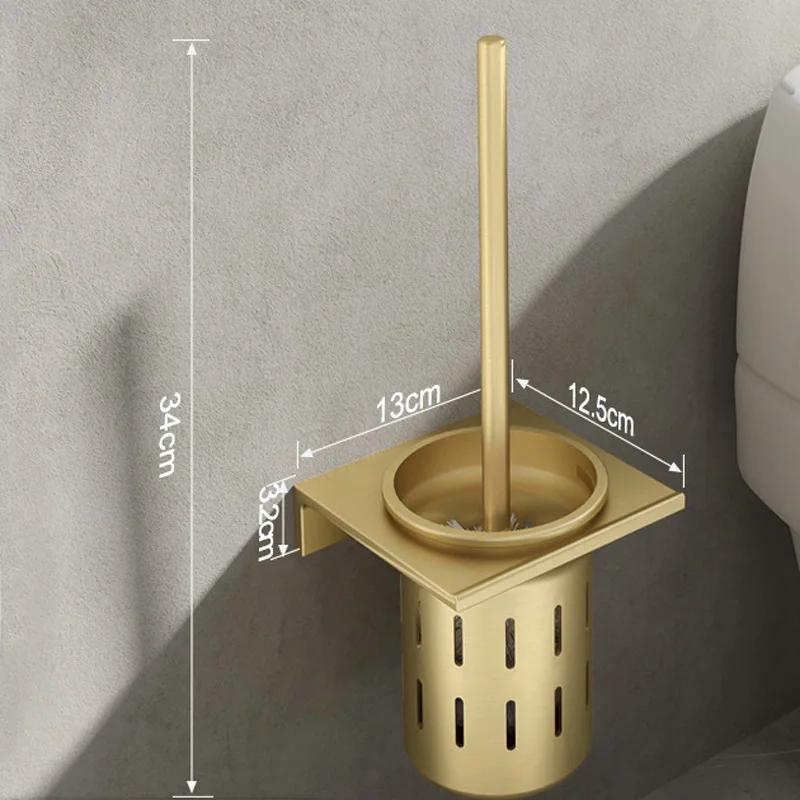 Toilet toilet brush set with no punching, bathroom wall mounted space aluminum brushed gold toilet brush holder cleaning brush