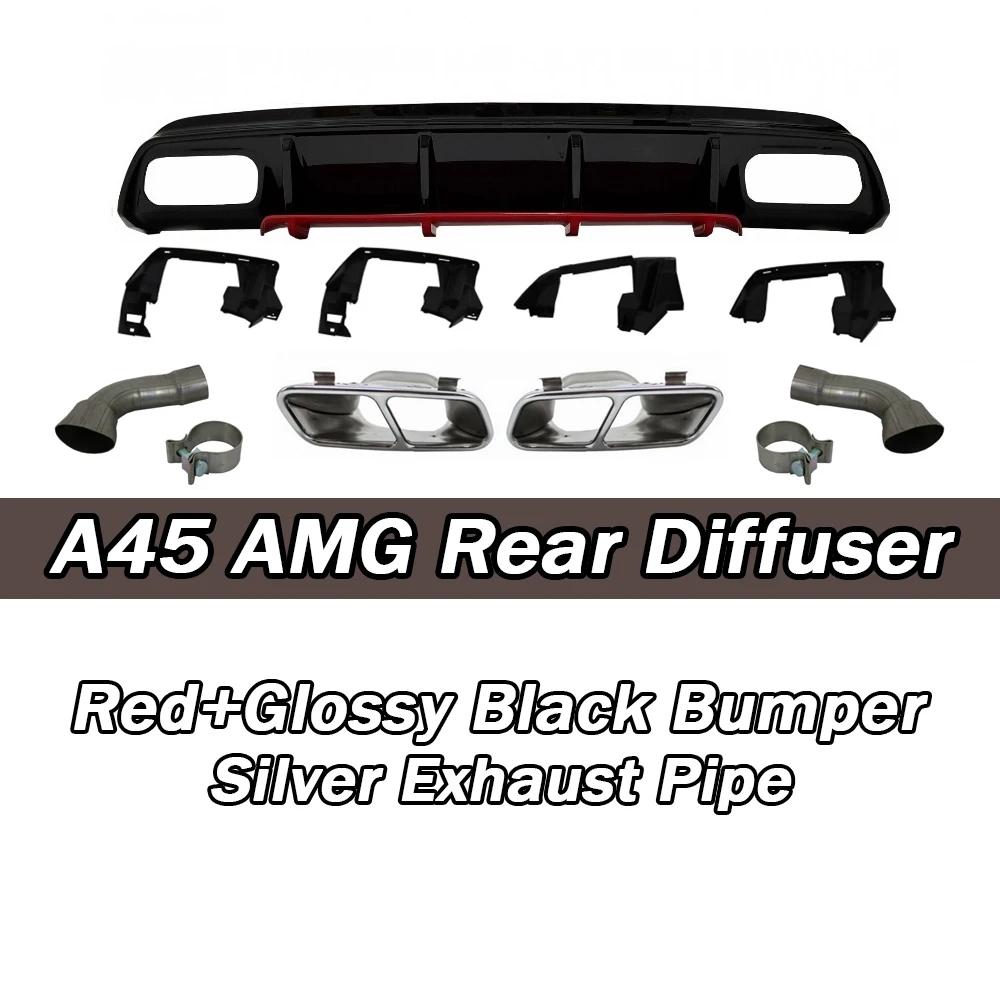 XVIP Red Glossy Black Rear Diffuser With Exhaust Pipe For Mercedes Benz A-Class W176 A200 A45 AMG 2013-18 Bumper Car Accessories
