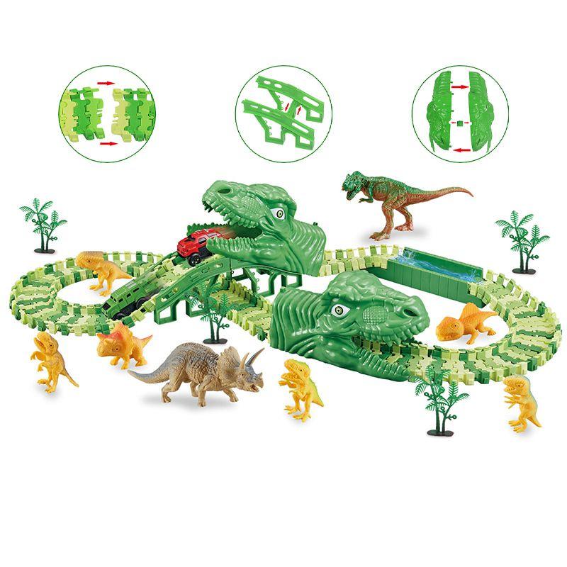 Electric 165pcs Dinosaur Rail Car Track Racing Toy Set Bend Flexible Track Race